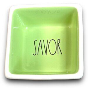 Rae Dunn Artisan Collection Savor & Enjoy Square Ceramic Bowls 5 Oz Green/White